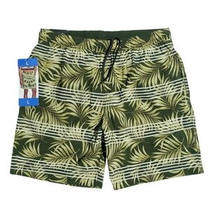 Kirkland Signature Mens Swim Short Comfort Waistband & Liner Green Floral Large